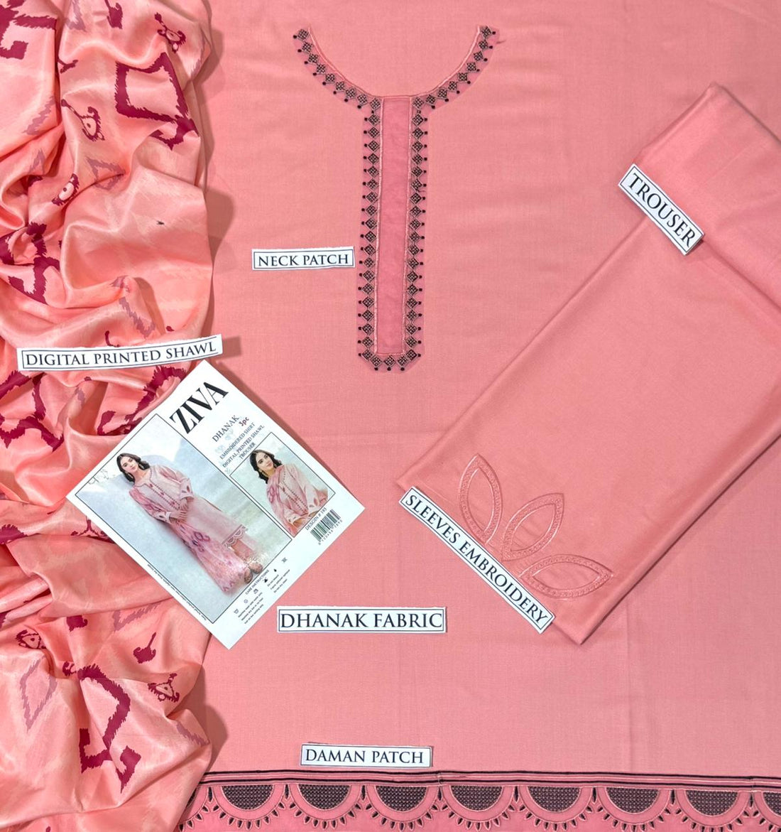 DHANAK 3PC EMBROIDERED